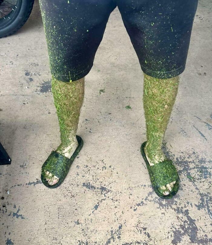 Piernas cubiertas de césped, error curioso compartido en internet.