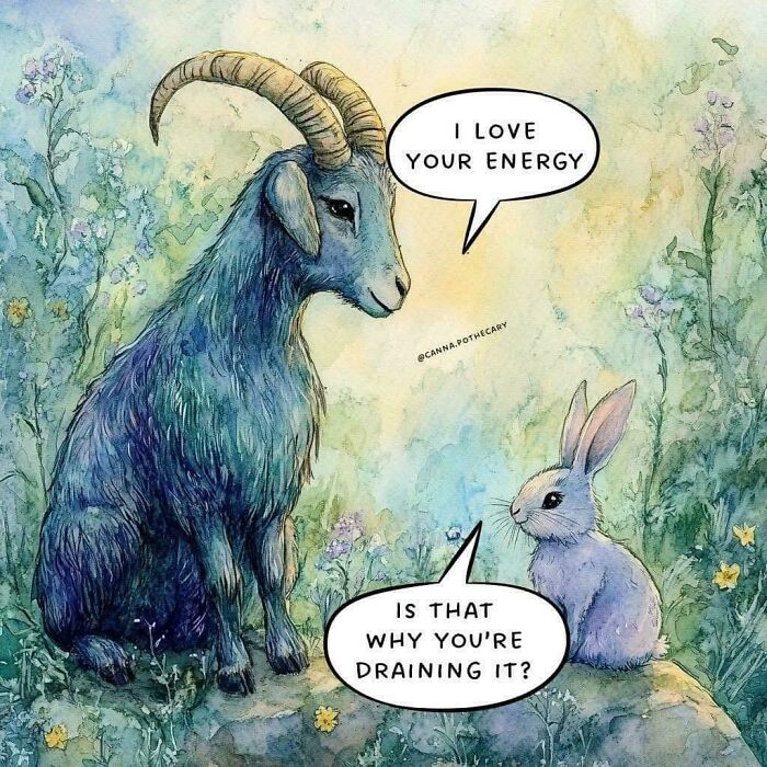A goat complimenting a rabbit's energy in a humorous adulthood meme.