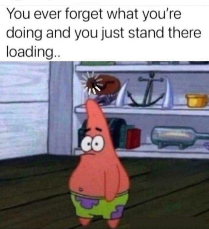 Memes about adulthood struggles with a character standing still, appearing confused, resembling a loading error.