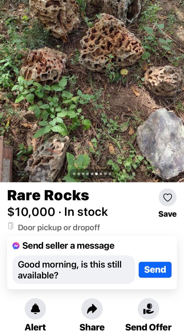 Rare rocks displayed for sale on Facebook Marketplace listed at $10,000.