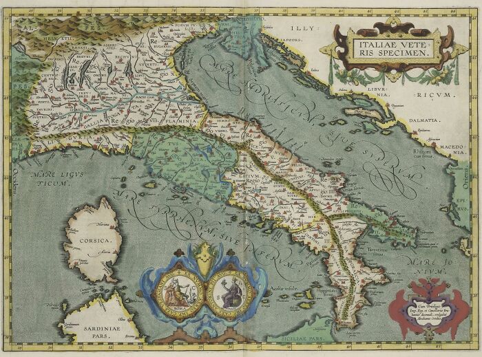 Antique map of Italy showcasing detailed exploration and navigation routes.