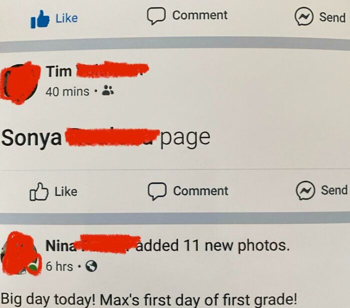 Social media post showing worst in-laws comments and family updates, including a child's first day of school.