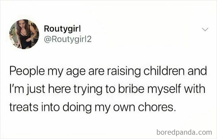 Tweet about adulthood struggles and chores by Routygirl.