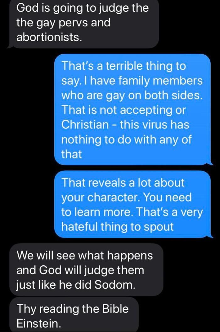 Text exchange showing a heated argument with in-laws, discussing judgment and acceptance.