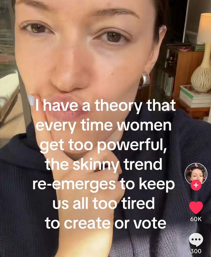 Person sharing a thoughtful theory about societal trends and women's empowerment, focusing on an important post.