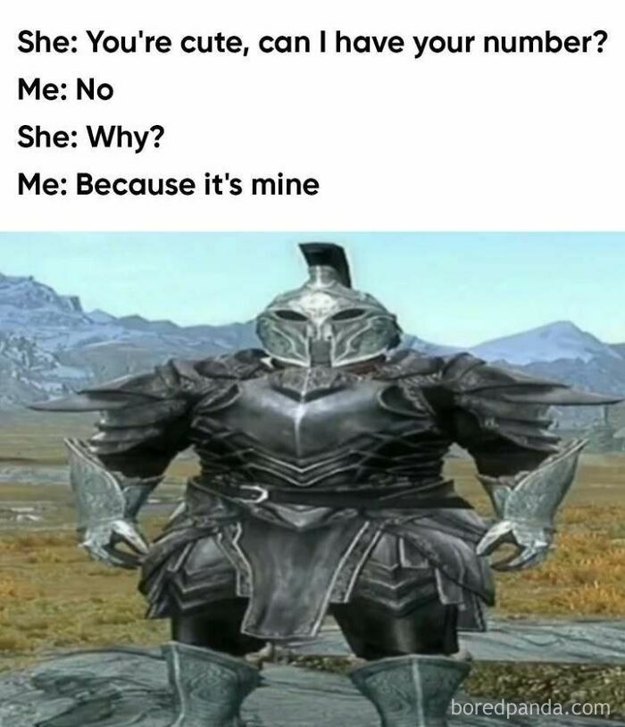 'Sadcastic' meme with humorous dialogue featuring an armored character in a scenic video game landscape.
