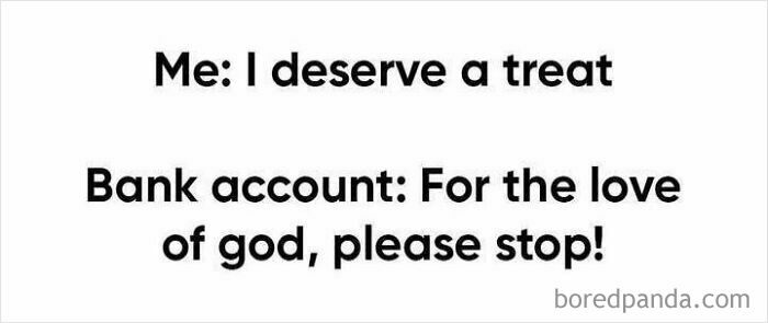 'Sadcastic' meme about self-treats and bank balance issues, featuring humorous text exchange.
