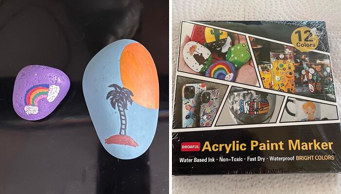Acrylic paint markers and colorful painted stones, ideal Easter basket stuffers.