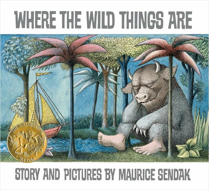 Cover of "Where the Wild Things Are" featuring a boat and a sleeping creature, highlighting children's books.