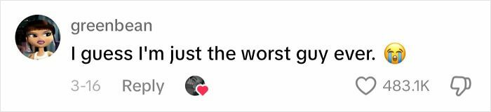 Screenshot of a comment about men's ways to apologize, saying "I guess I'm just the worst guy ever," with crying emoji.