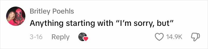 Comment on problematic ways men apologize, reads "Anything starting with 'I’m sorry, but,'" showing frustration with apologies.