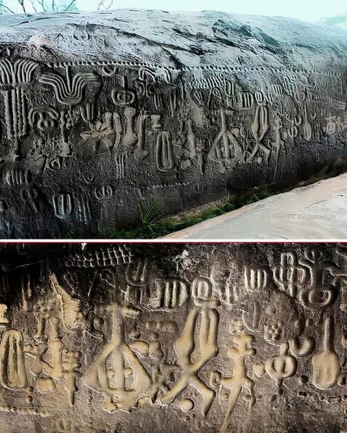 Ancient stone carvings with mysterious symbols reveal secrets of past civilizations.