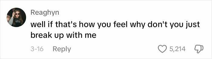 Comment on apology methods from men, suggesting breakup, 5214 likes.