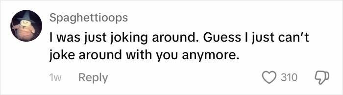 Comment by user Spaghettioops on infuriating ways men "apologize," expressing sarcasm about joking.