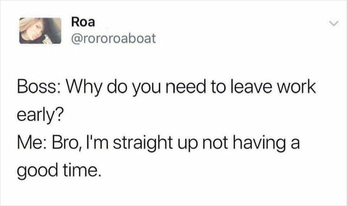 Tweet meme about wanting to leave work due to burnout feelings.