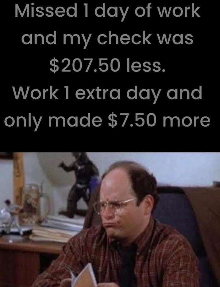 Man in an office making a confused face over work meme about paycheck discrepancies, with humorous text above him.