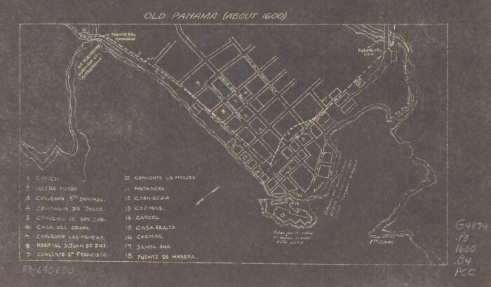 Old map of Panama from 1600, showing streets and landmarks key to exploration and navigation.