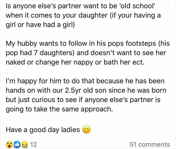 Confusing mom group post about parenting views and roles, sparking discussion and mixed reactions online.