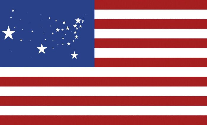 Stylized American flag design infographic with scattered stars.