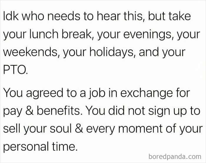 Text meme about adulthood struggles emphasizing work-life balance.