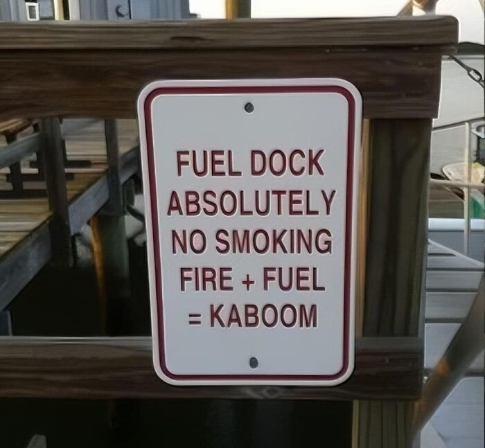 Fuel dock sign warning no smoking, highlighting a big mistake in safety.
