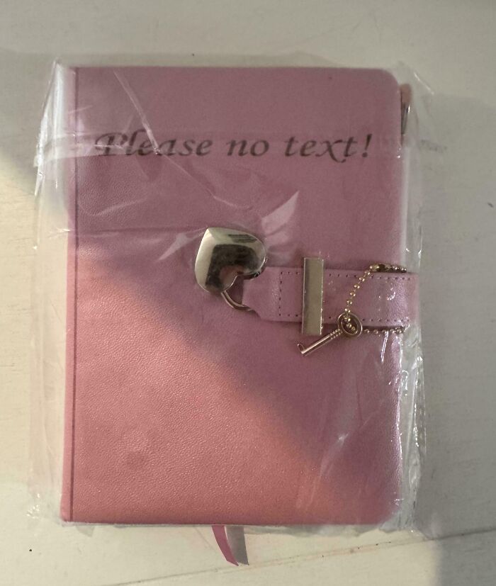 Pink diary with heart lock and chain, packaged with humorous error, highlighting a truly horrible day scenario.