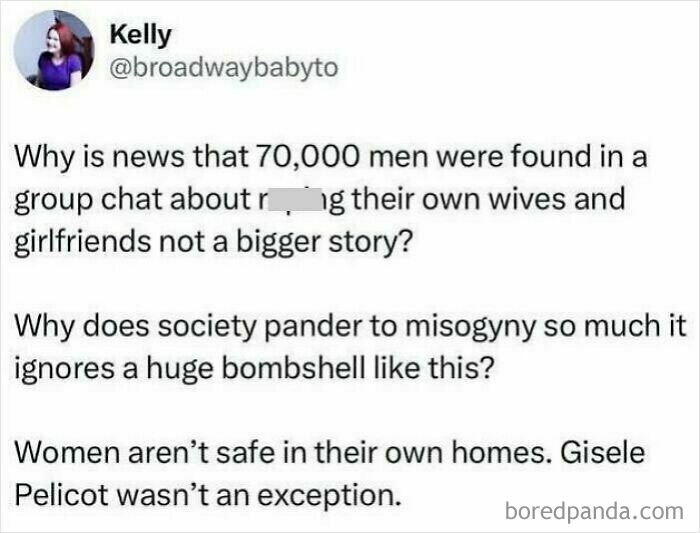 Text highlighting sexism issues and societal ignorance towards misogyny-related bombshells.