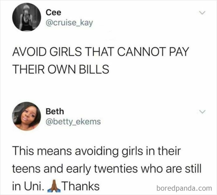 Online posts discussing attitudes towards sexism, featuring tweets about financial independence.