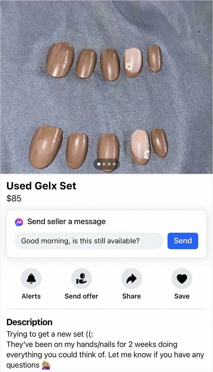 Used gel nail set for sale on Facebook Marketplace at $85.
