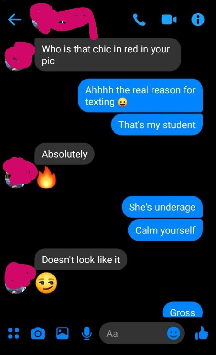 Text message exchange showing embarrassing behavior and misunderstanding, leading to cringe.