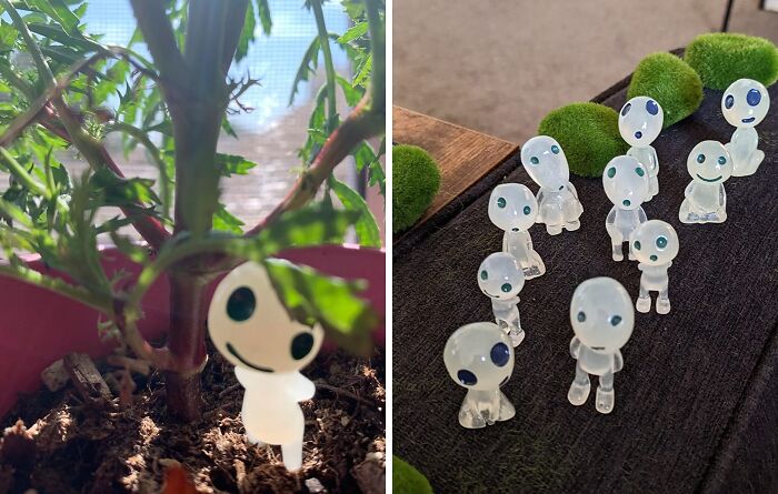 Small ghost-like figures in a plant and on a table, evoking a sense of discovery and curiosity.
