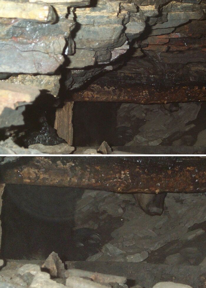 Close-up of a rocky cave interior photographed to prove its unusual structure and depth.