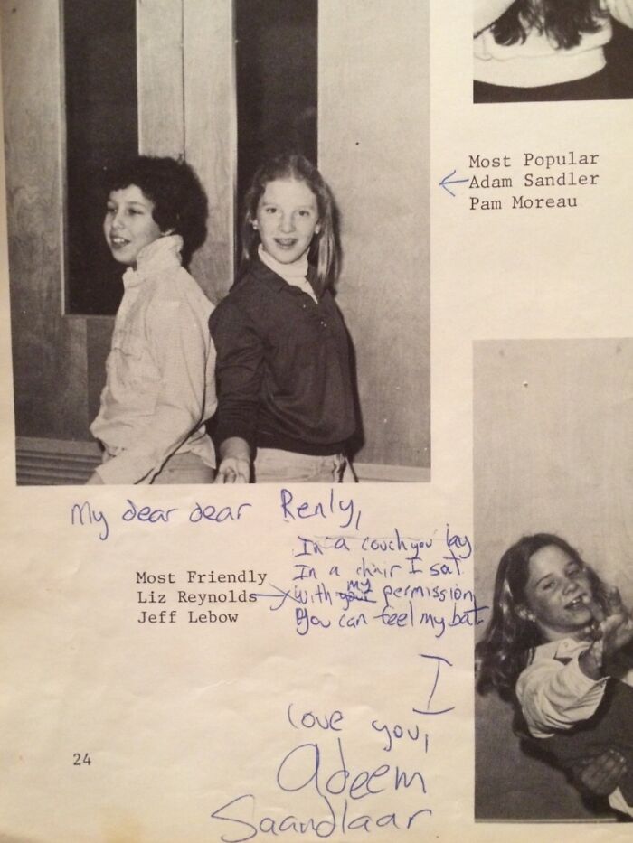 Yearbook page with handwritten notes and a "Most Popular" caption beside two young individuals.