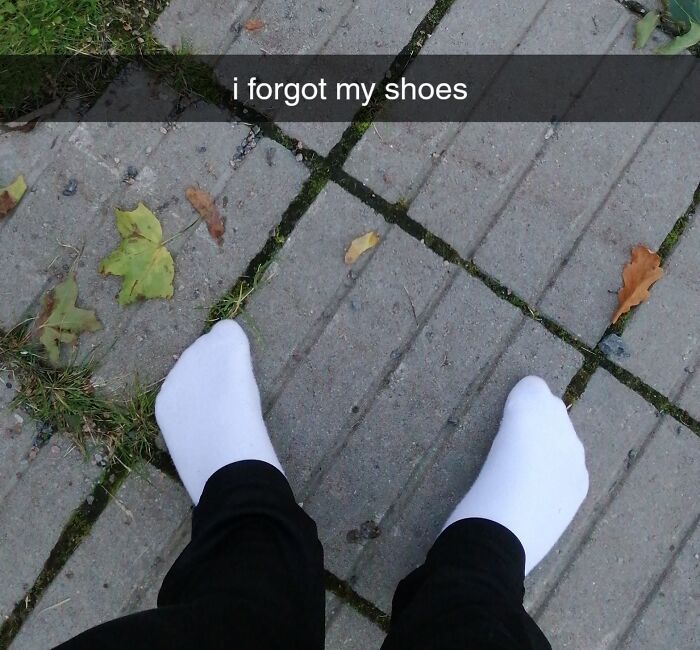 Person outside in socks, forgetting shoes, illustrating a horrible day moment.