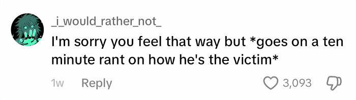 Comment on ineffective apologies, showing a person describing a scenario of shifting blame during an apology.