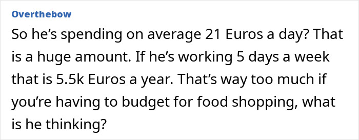 Text highlighting concerns over daily expenses on lunch and coffee, totaling 21 Euros.