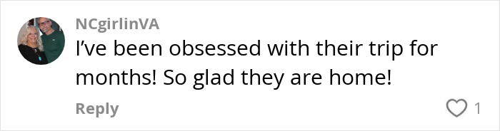 Comment expressing joy at NASA astronaut's return to Earth.