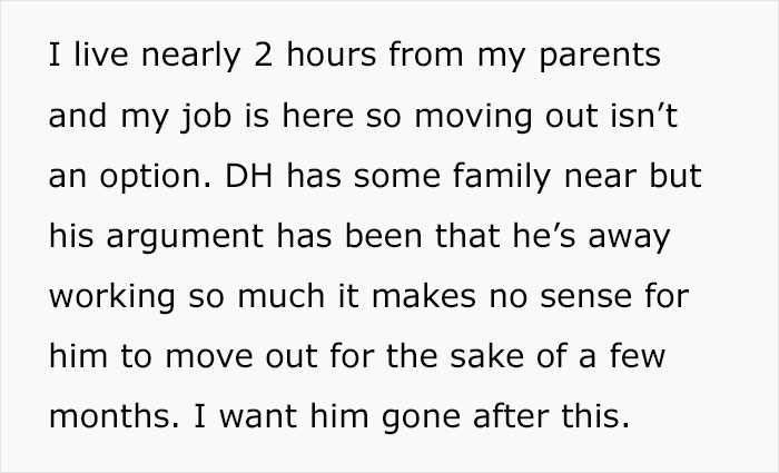 Text about a couple separating and the woman's reasons for staying in the shared home.