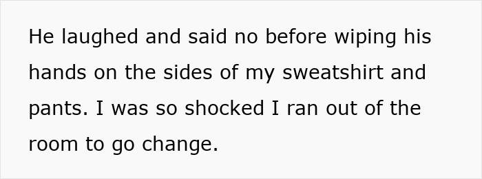 Text describing a man rubbing unwashed hands on a woman with OCD.