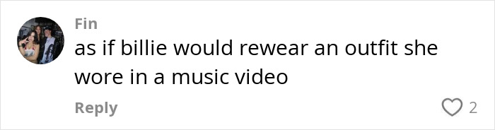 Comment on Billie Eilish look-alike wearing a music video outfit, generating reactions.