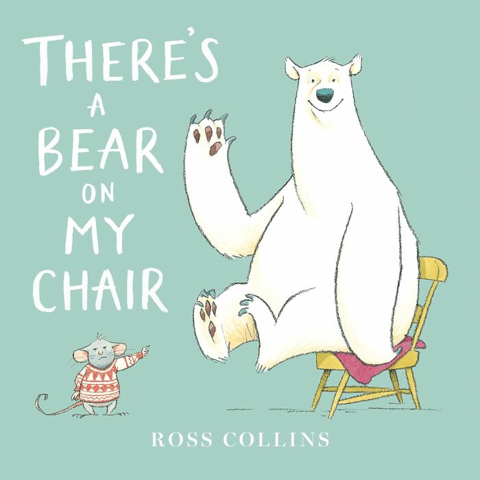 Children’s book cover art featuring a bear sitting on a chair, with a mouse looking on.