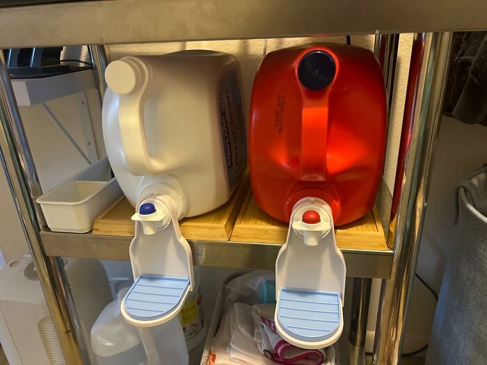 Bulk Costco products stored on a shelf, showcasing organized storage solutions.