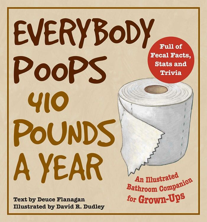Illustrated book cover with toilet paper, highlighting toilet humour facts for adults.