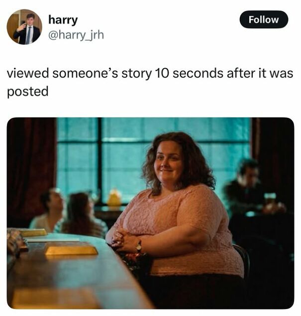 Smiling woman in a cozy setting captures Scottish humor essence with timely social media post.