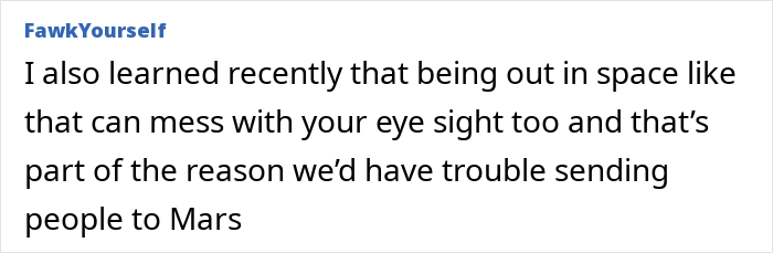 Text about space affecting eyesight, mentioning challenges in sending astronauts to Mars.