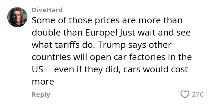 Comment on high US grocery prices and tariffs, comparing to Europe.