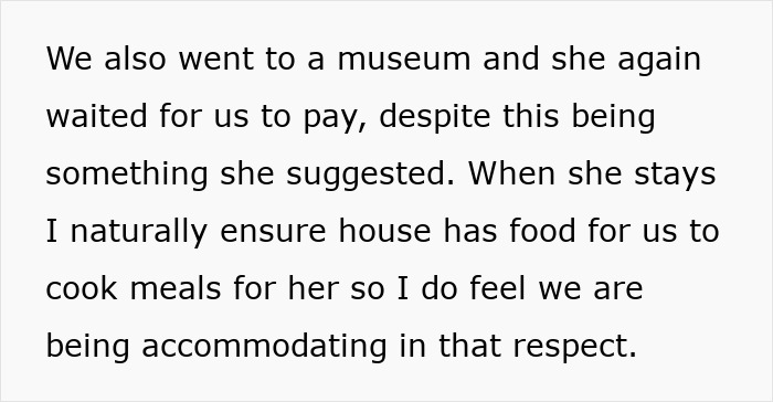 Text discussing the repeated absence of MIL’s wallet when it's time to pay bills, despite being invited to outings. Text discussing the repeated absence of MIL’s wallet when it's time to pay bills, despite being invited to outings.
