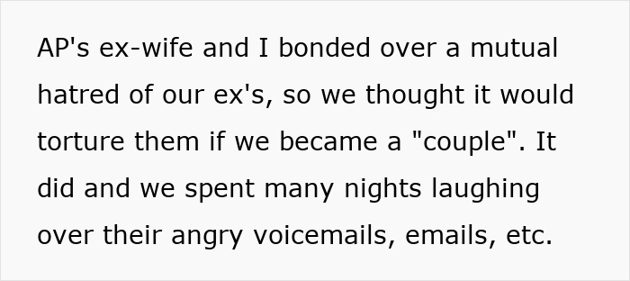 Text describing a humorous twist in affair partners' relationships ending in unexpected happiness and revenge.