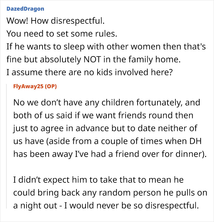 Online discussion about separation boundaries and bringing new partners into a shared home.