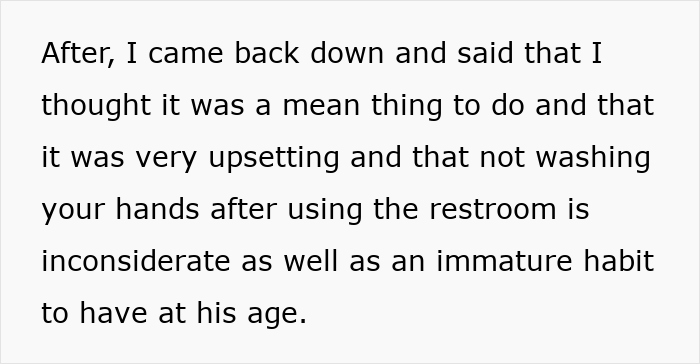 Text discussing an immature man not washing hands after restroom use, causing distress to a woman with OCD.